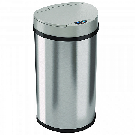 Sensor Trash Can, Half-Round Cylinder, 13 gal, Plastic/Stainless Steel, Silver (HLS13HX)