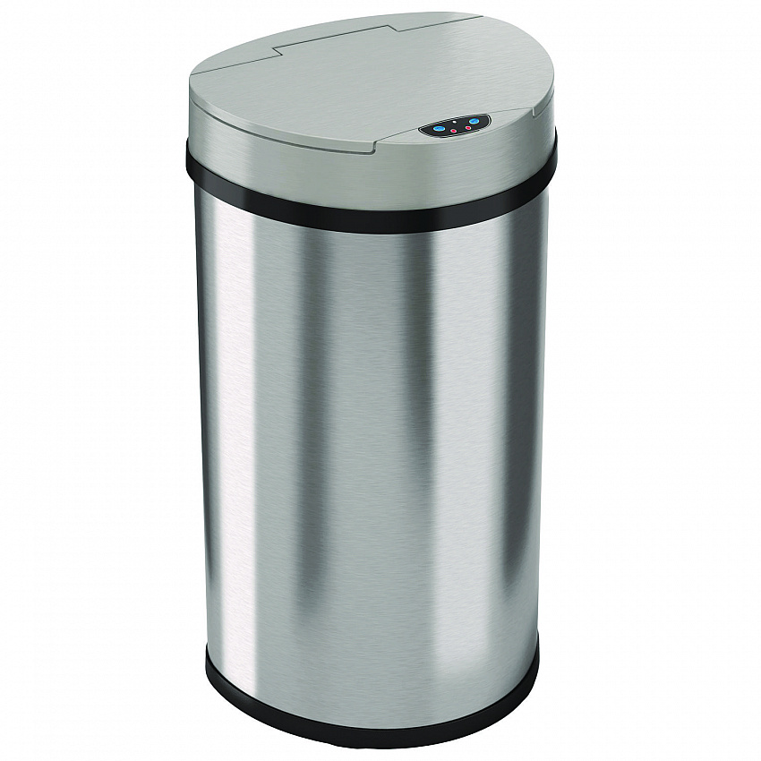 Sensor Trash Can, Half-Round Cylinder, 13 gal, Plastic/Stainless Steel, Silver (HLS13HX)