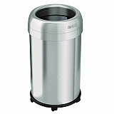 Open Top Trash Can with Wheels, Round, 13 gal, Plastic/Stainless Steel, Silver (HLS13STRM)
