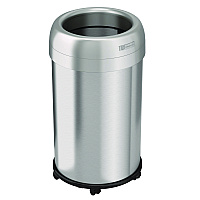Open Top Trash Can with Wheels, Round, 13 gal, Plastic/Stainless Steel, Silver (HLS13STRM)
