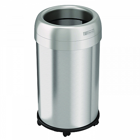 Open Top Trash Can with Wheels, Round, 13 gal, Plastic/Stainless Steel, Silver (HLS13STRM)