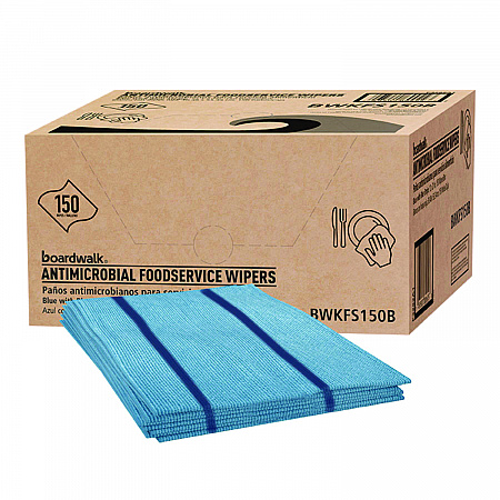 Antimicrobial Foodservice Wipers, 1-Ply, 12 x 21, Blue, 150/Carton (FS150B)
