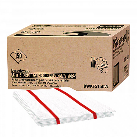 Antimicrobial Foodservice Wipers, 1-Ply, 12 x 21, Red/White, 150/Carton (FS150W)