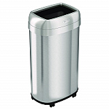 Open Top Trash Can with Wheels, Oval, 16 gal, Plastic/Stainless Steel, Silver (HLS16STVM)