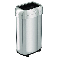Open Top Trash Can with Wheels, Oval, 16 gal, Plastic/Stainless Steel, Silver (HLS16STVM)