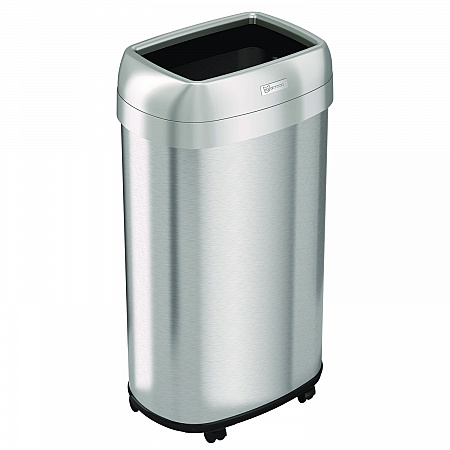 Open Top Trash Can with Wheels, Oval, 16 gal, Plastic/Stainless Steel, Silver (HLS16STVM)