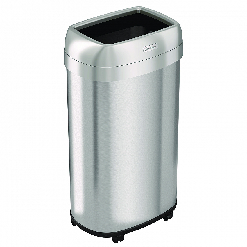Open Top Trash Can with Wheels, Oval, 16 gal, Plastic/Stainless Steel, Silver (HLS16STVM)