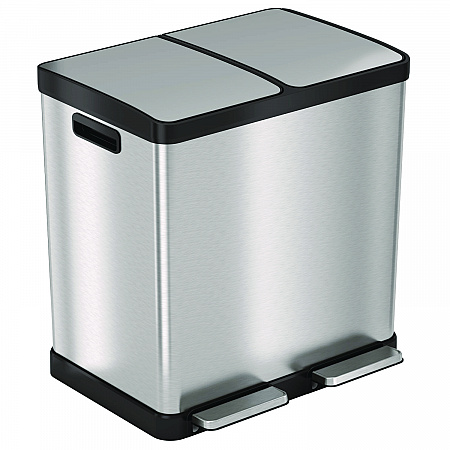 Step Pedal Trash Can and Recycle Bin, 16 gal, Plastic/Stainless Steel, Silver (HLSS16R)