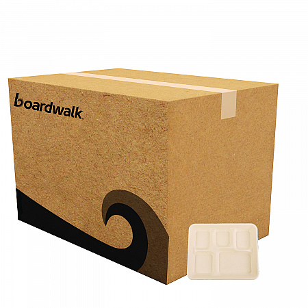 Bagasse PFAS-Free Food Tray, 5 Compartments, 8.26 x 0.98 x 10.9, Tan, Sugarcane, 500/Carton (TRAY128NPFA)