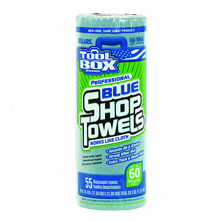 TOOLBOX Blue Shop Towels, 1-Ply, 11 x 9.4, Blue, 55 Sheets/Roll, 30 Rolls/Carton (54400)