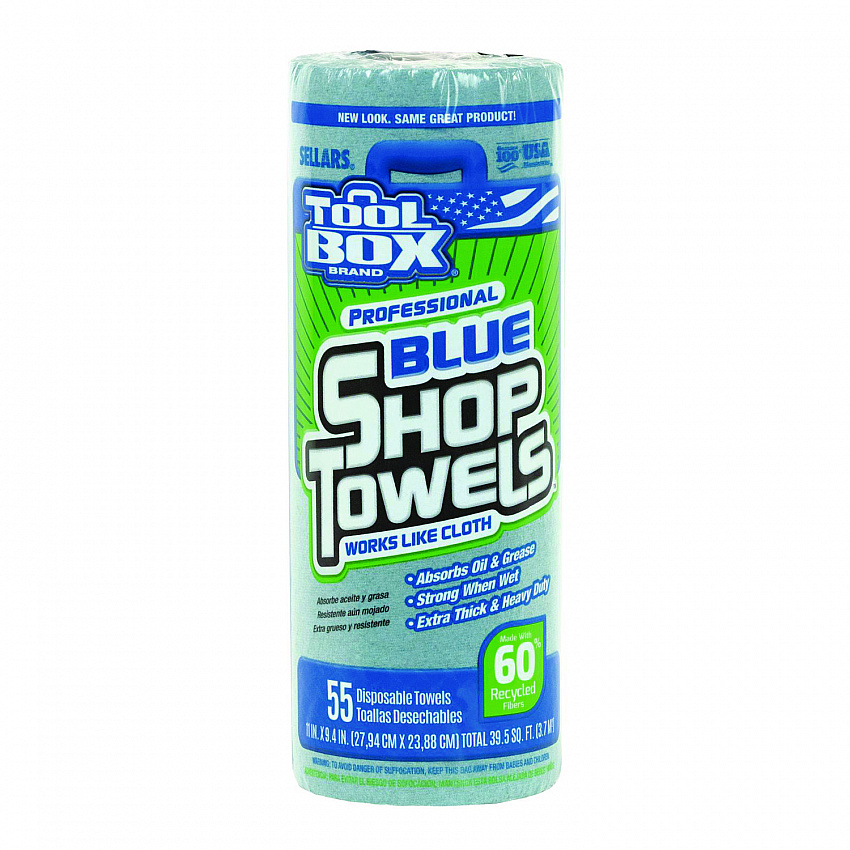 TOOLBOX Blue Shop Towels, 1-Ply, 11 x 9.4, Blue, 55 Sheets/Roll, 30 Rolls/Carton (54400)