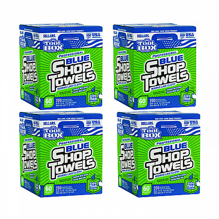TOOLBOX Blue Shop Towels, 1-Ply, 10 x 12, Blue, 200 Sheets/Box, 4 Boxes/Carton (55202)
