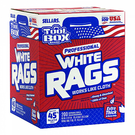 TOOLBOX White Rags, 1-Ply, 9.8 x 12, White, 200 Sheets/Box, 6 Boxes/Carton (58202)
