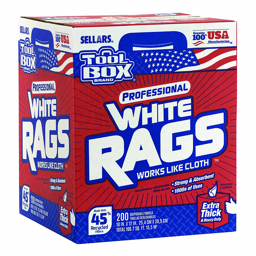 TOOLBOX White Rags, 1-Ply, 9.8 x 12, White, 200 Sheets/Box, 6 Boxes/Carton (58202)