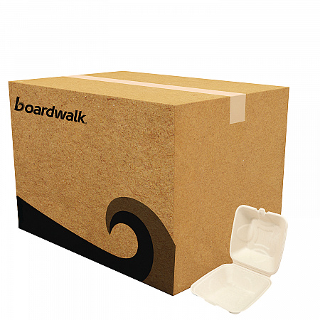 Bagasse PFAS-Free Food Containers, 6 x 6 x 3.19, Tan, Sugarcane, 500/Carton (HINGE66NPFA)