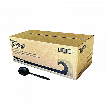 Mediumweight Polypropylene Cutlery, Soup Spoon, Plastic, Black, 1,000/Carton (SOUPBLMW)