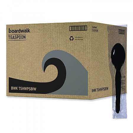 Heavyweight Wrapped Polystyrene Cutlery, Spoon, Plastic, Black, 1,000/Carton (TSHWPSBIW)