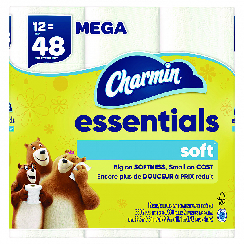 Essentials Soft Bathroom Tissue, Septic Safe, 2-Ply, White, 330 Sheets/Roll, 12 Rolls/Pack, 4 Packs/Carton (03154)