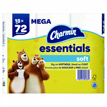 Essentials Soft Bathroom Tissue, Septic Safe, 2-Ply, White, 330 Sheets/Roll, 18 Rolls/Carton (04535)