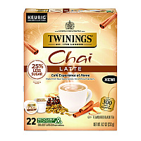 Tea K-Cups, Chai Tea with Non-Fat Milk and Sweetener, 25% Less Sugar, 0.53 oz K-Cups, 22/Box (11007)