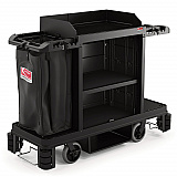Premium Housekeeping Cart, Plastic, 1 Shelf, 24 x 62.13 x 49.75, Black (HKC2000)
