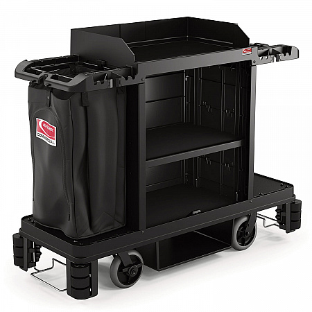 Premium Housekeeping Cart, Plastic, 1 Shelf, 24 x 62.13 x 49.75, Black (HKC2000)
