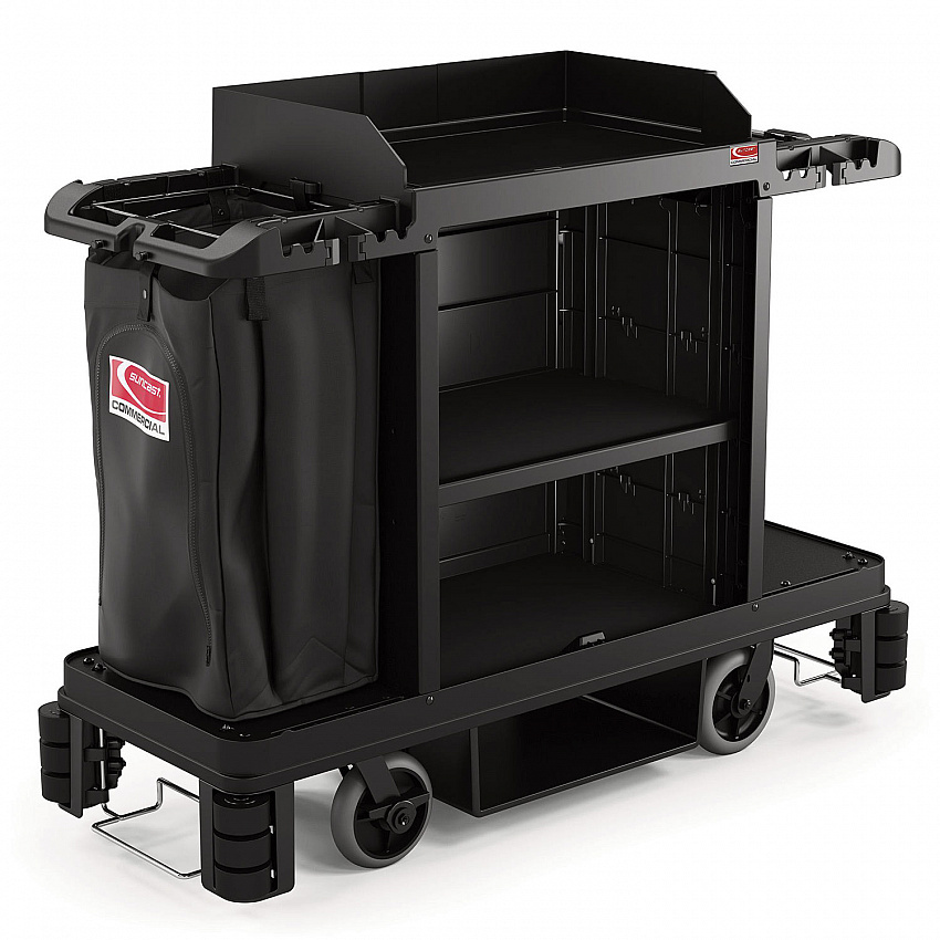 Premium Housekeeping Cart, Plastic, 1 Shelf, 24 x 62.13 x 49.75, Black (HKC2000)