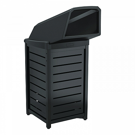 Outdoor Decorative Metal Square Trash Can with Chute Lid, 30 gal, Metal, Black (MTCSQ305)
