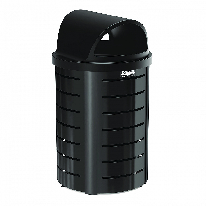 Outdoor Decorative Metal Trash Can with Roto-Molded Lid, 35.38 gal, Plastic, Black (MTCRND3501)