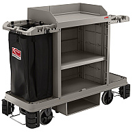 Partially Assembled Premium Housekeeping Cart, Plastic, 1 Shelf, 24 x 62.13 x 49.75, Platinum (HKC2052)