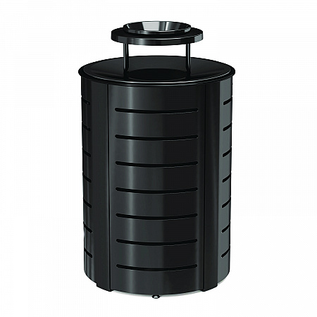 Outdoor Decorative Metal Trash Can with Metal Lid with Ash Bonnet, 35.38 gal, Metal, Black (MTCRND3502)