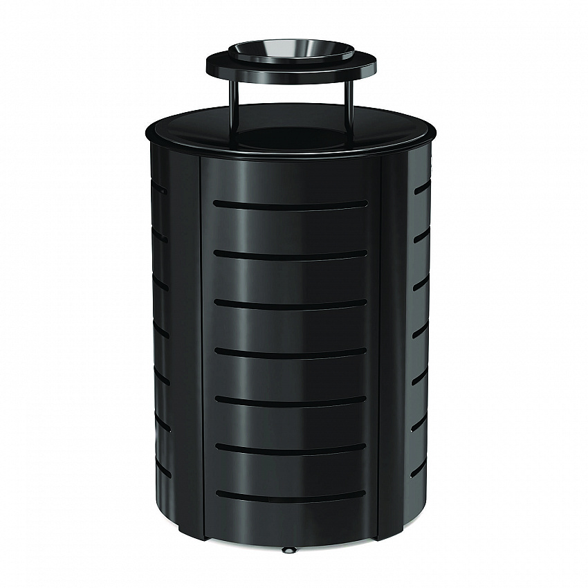 Outdoor Decorative Metal Trash Can with Metal Lid with Ash Bonnet, 35.38 gal, Metal, Black (MTCRND3502)