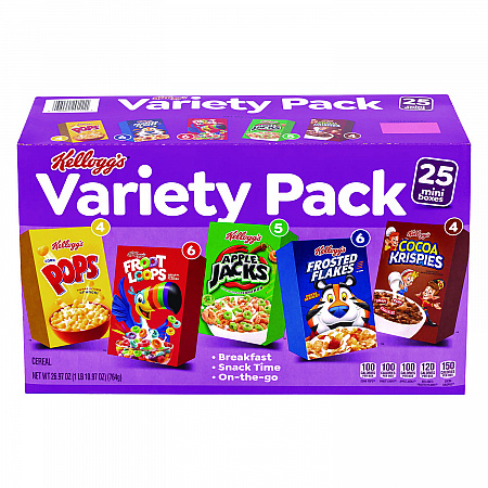 Cereal Assortment Pack, Assorted Flavors, Single Serve Box, 25/Carton (22002287)
