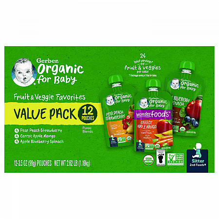 Organic 2nd Foods Baby Food Pouches, Assorted Flavors, 3.5 oz Pouch, 12/Carton (22002367)