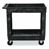 Heavy-Duty Flat-Handle Maintenance/Utility Cart, Plastic, 2 Shelves, 500 lb Capacity, 34.13" x 17.38" x 32.38", Black (9T6600BLA)