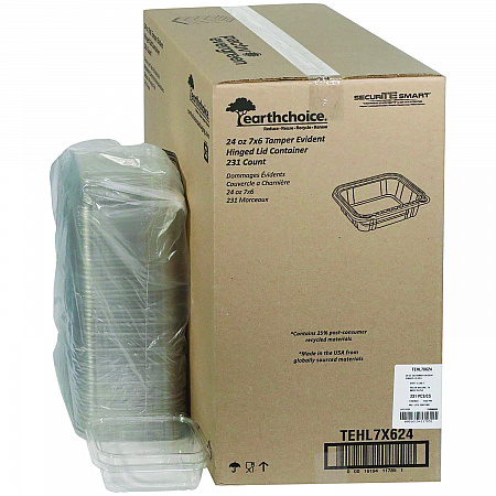 EarthChoice Tamper Evident Recycled Hinged Lid Deli Container, 24 oz, 7.25 x 6.37 x 2, Clear, Plastic, 231/Carton (TEHL7X624)