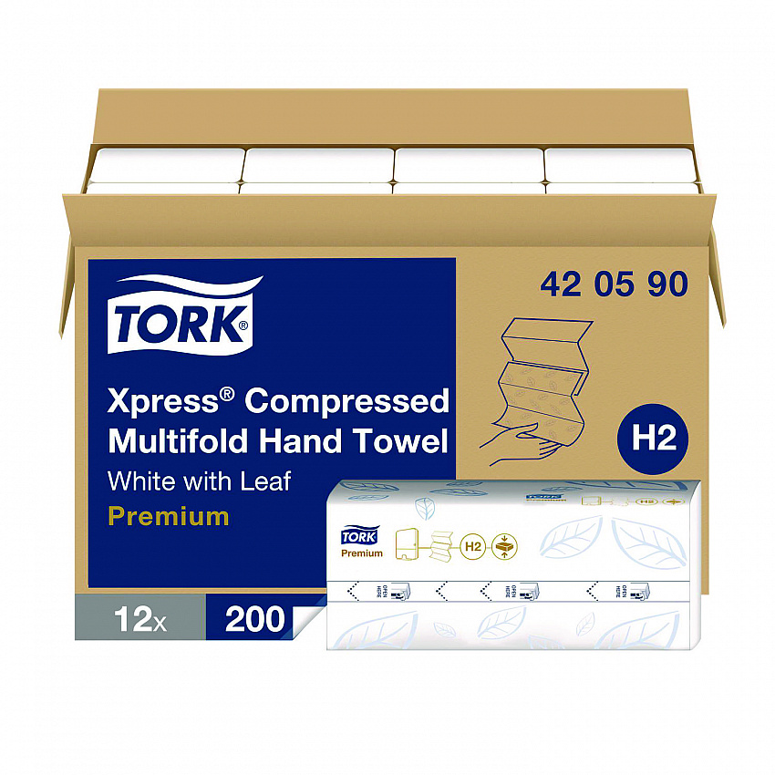 Xpress Compressed Multifold Hand Towels, 1-Ply, 8.3 x 9.45, White, 200/Pack, 12 Packs/Carton (420590)