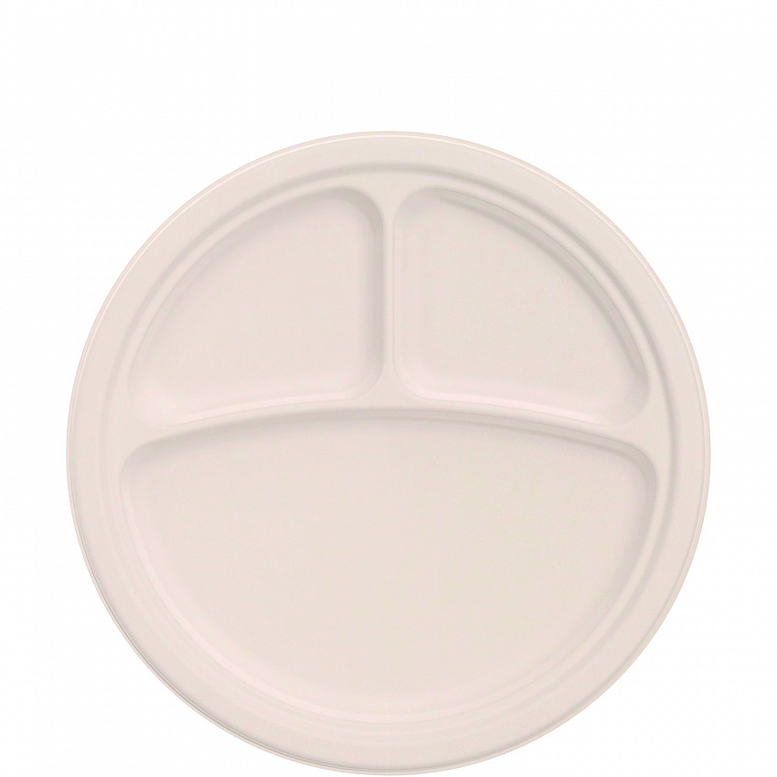 Compostable Molded Fiber Dinnerware, ProPlanet Seal, 3-Compartment Plate, 10.2" dia, Natural, 500/Carton (10FBRP3)