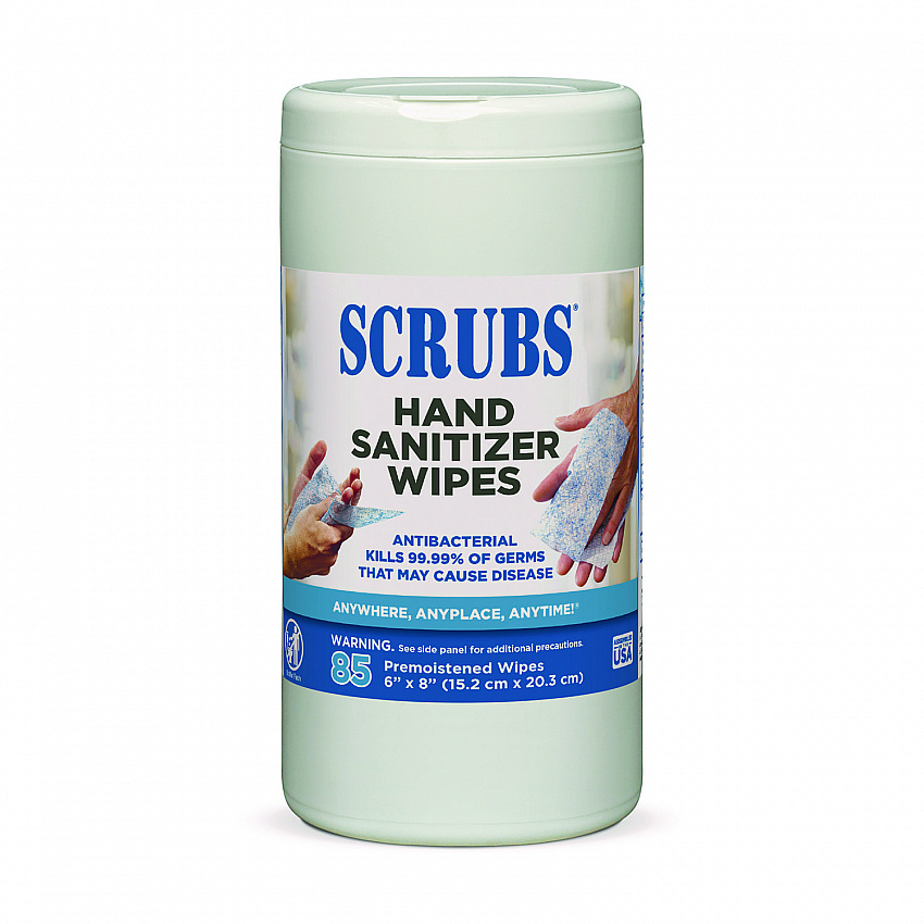 Hand Sanitizer Wipes, 1-Ply, 6 x 8, Unscented, Blue/White, 85/Canisters, 6 Canisters/Carton (90985)