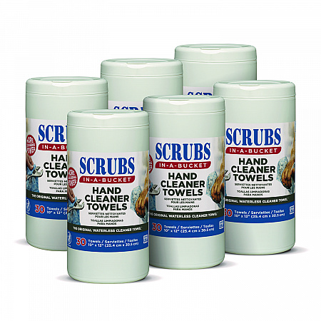 Hand Cleaner Towels, 1-Ply, 10 x 12, Citrus, Blue/White, 30/Canister, 6/Carton (42230CT)