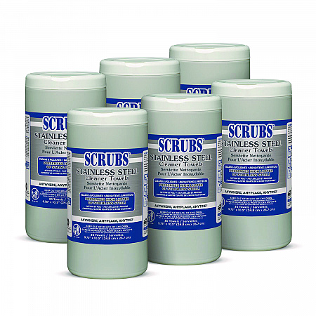 Stainless Steel Cleaner Towels, 1-Ply, 9.75 x 10.5, Lemon Scent, 30/Canister, 6 Canisters/Carton (91930CT)