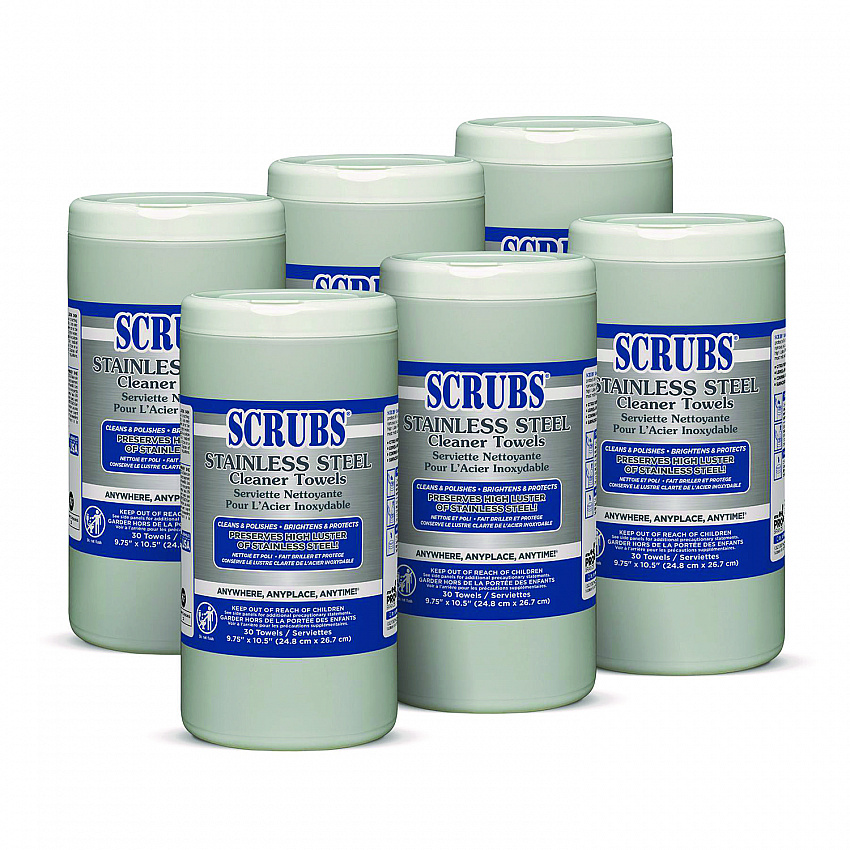 Stainless Steel Cleaner Towels, 1-Ply, 9.75 x 10.5, Lemon Scent, 30/Canister, 6 Canisters/Carton (91930CT)