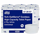 OptiServe High-Capacity Coreless Toilet Paper, 2-Ply, White, 1,500 Sheets/Roll, 18 Rolls/Carton (472887)