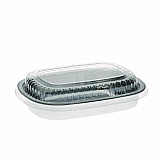 Classic Carry-Out Container with PET Dome Lid, 22 oz, 8.2 x 6.2 x 1.3, Silver/Clear, Aluminum, 100/Carton (Y6708PET)