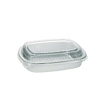 Classic Carry-Out Container with PET Dome Lid, 46 oz, 9.8 x 7.8 x 1.3, Silver/Clear, Aluminum, 50/Carton (Y6710PET)