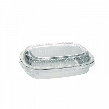Classic Carry-Out Container with PET Dome Lid, 46 oz, 9.8 x 7.8 x 1.3, Silver/Clear, Aluminum, 50/Carton (Y6710PET)