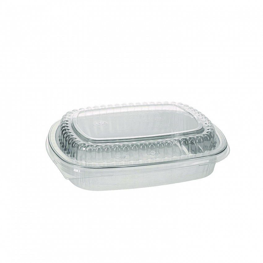 Classic Carry-Out Container with PET Dome Lid, 46 oz, 9.8 x 7.8 x 1.3, Silver/Clear, Aluminum, 50/Carton (Y6710PET)
