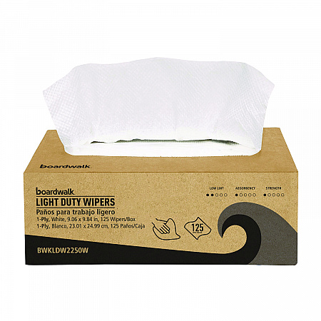 One-Ply Paper Wipers, 9.84 x 9.06, White, 125 Wipers/Box, 18 Boxes/Carton (LDW2250W)