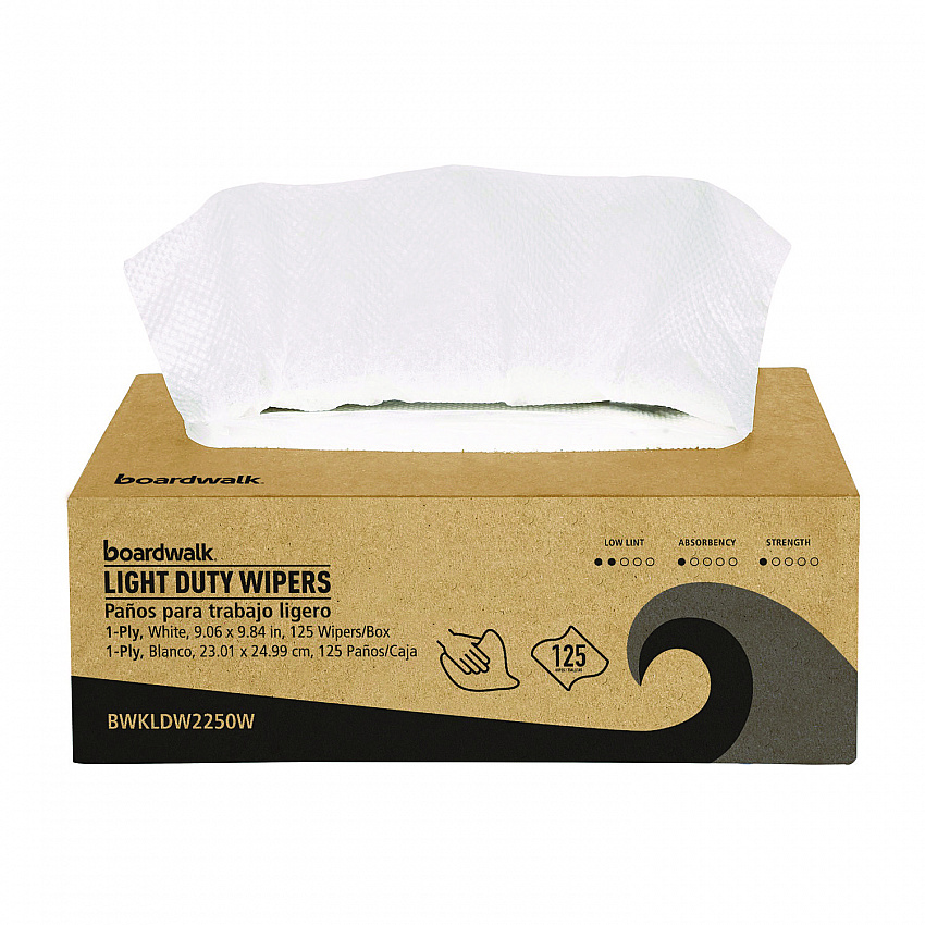 One-Ply Paper Wipers, 9.84 x 9.06, White, 125 Wipers/Box, 18 Boxes/Carton (LDW2250W)
