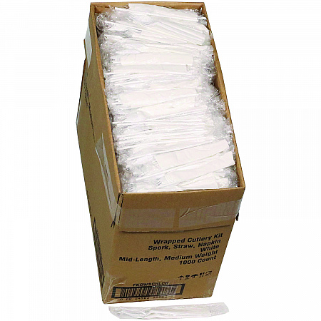Fieldware Cutlery Kit, Mediumweight, Napkin/Spork/Straw, Plastic, White, 1,000/Carton (FKQWSCHLCH)